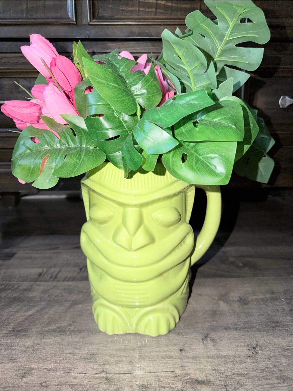 Lime Green Ceramic Jumbo Tiki Mug Vase - Decorative Accent